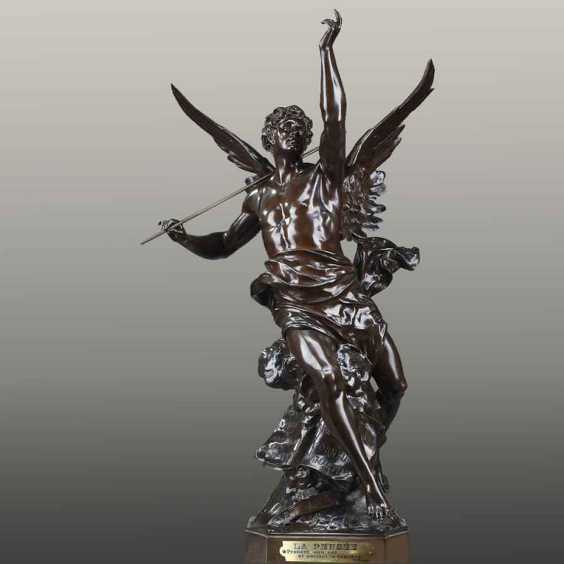 Gran Escultura Alegórica en Bronce del siglo XIX "Pensamiento que alza el vuelo y lleva la luz" E. Picault Gran Escultura Alegórica en Bronce del siglo XIX "Pensamiento que alza el vuelo y lleva la luz" E. Picault