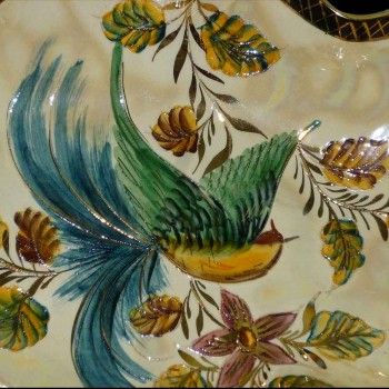 taza, mesa central pintada esmaltada (Bélgica) Art Deco, firmada, estampada