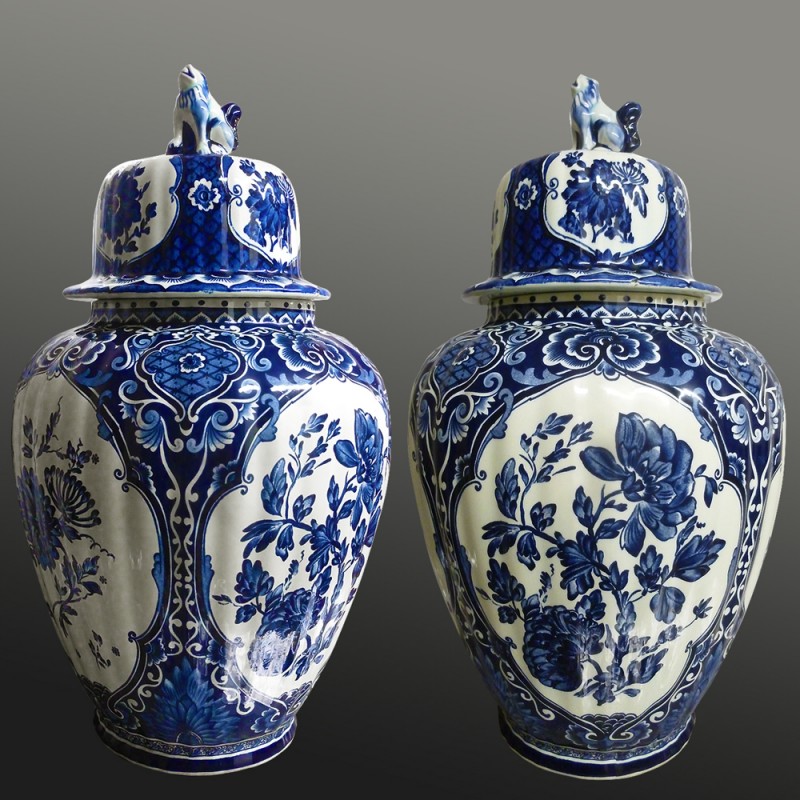 Pair of Delft Boch earthenware vases 45 cm Pair of Delft Boch earthenware vases 45 cm