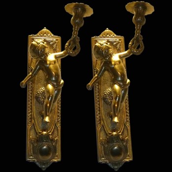 Pair of Bronze wall    sconces gilded 19th century