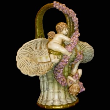 Anfora ceramica imperiale-vaso cesto con puttos