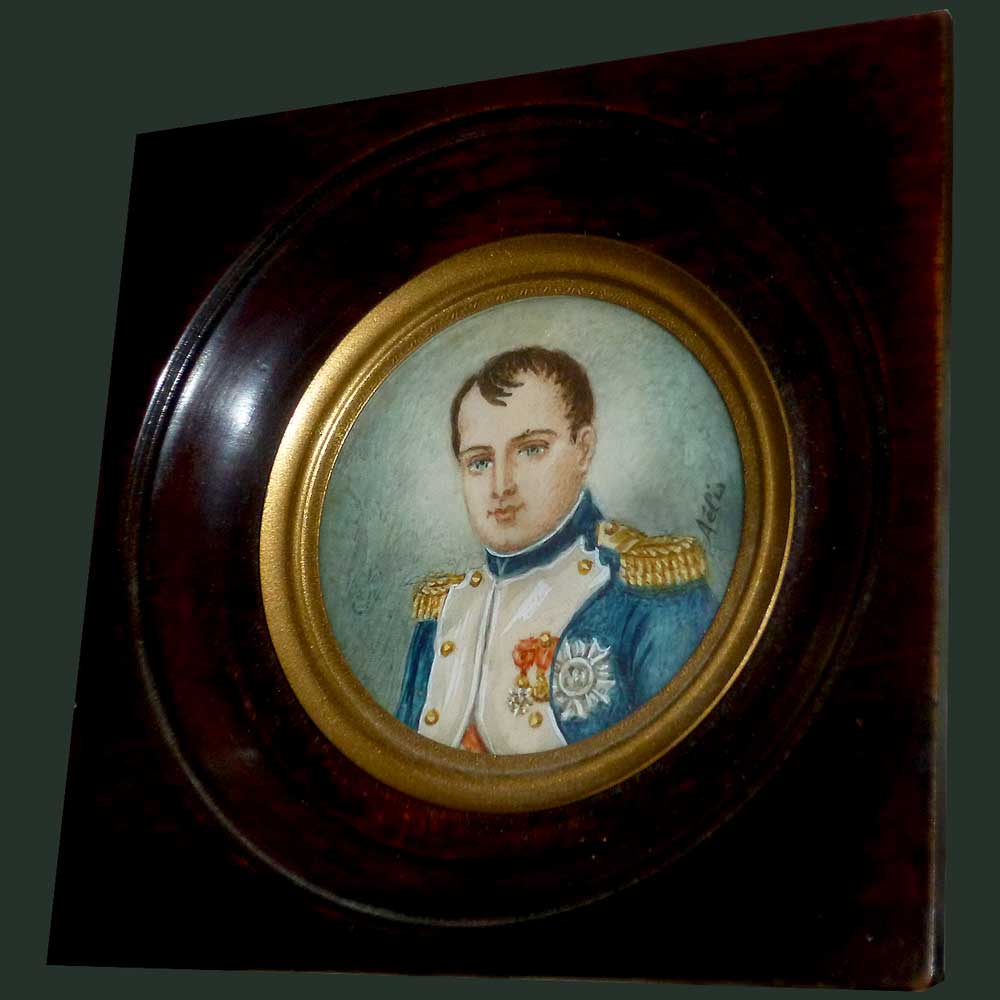 Miniatuur, portret van keizer Napoleon 1e gesigneerd