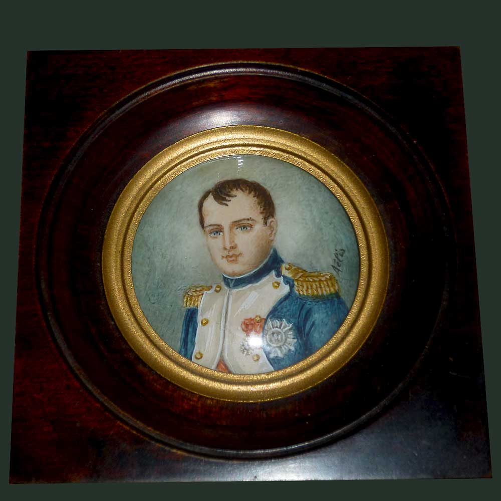 Miniatuur, portret van keizer Napoleon 1e gesigneerd