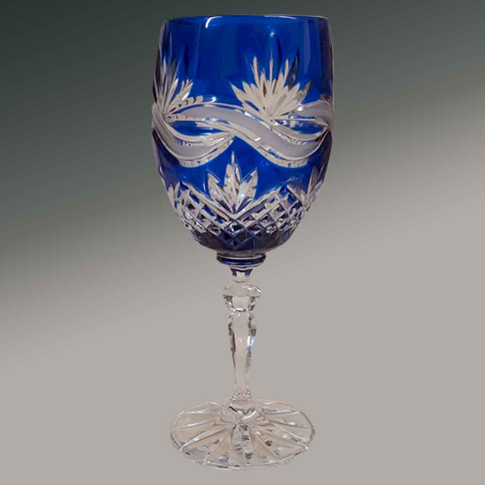 Set of 6 Art Deco cobalt blue crystal wine glasses and carafe