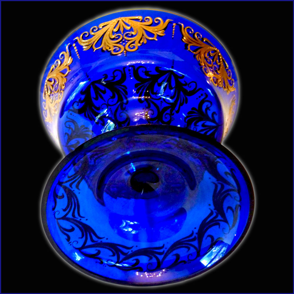 coupe en cristal de Venise bleu cobalt et or 24 carats