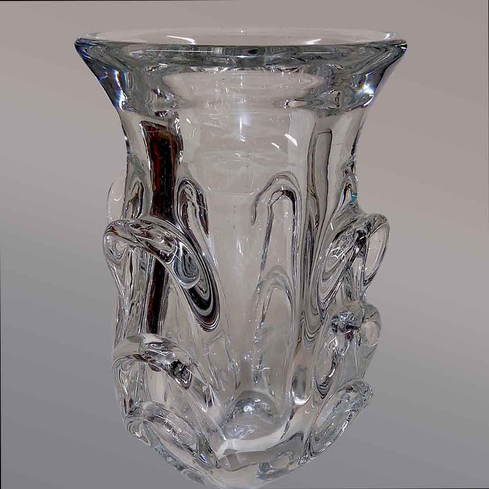 Vaso vintage in cristallo Val Saint Lambert Guido Bon 27 cm