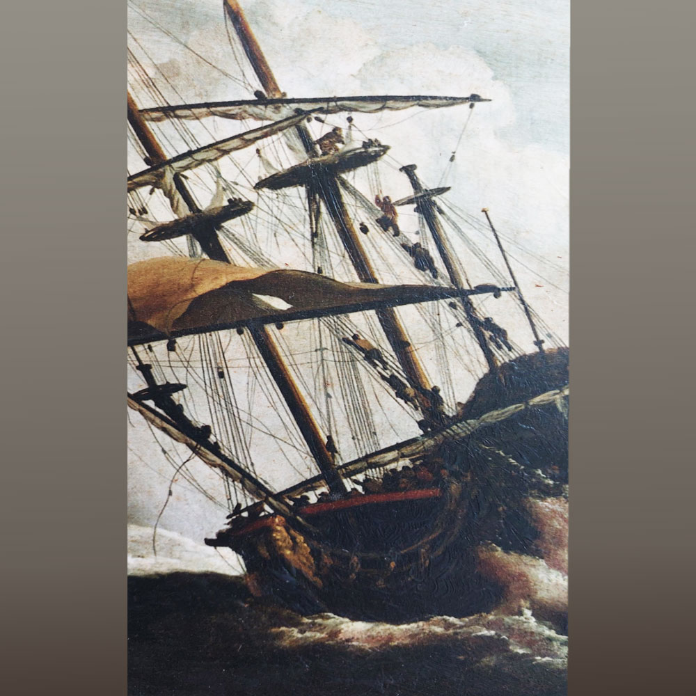 Óleo sobre lienzo "la explosión" Willem Van de Velde 1680