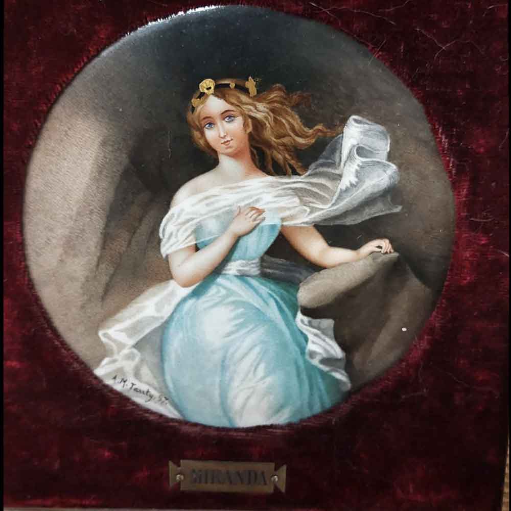 Porträt von Miranda, Öl auf Porzellan, signiert und datiert 1897
