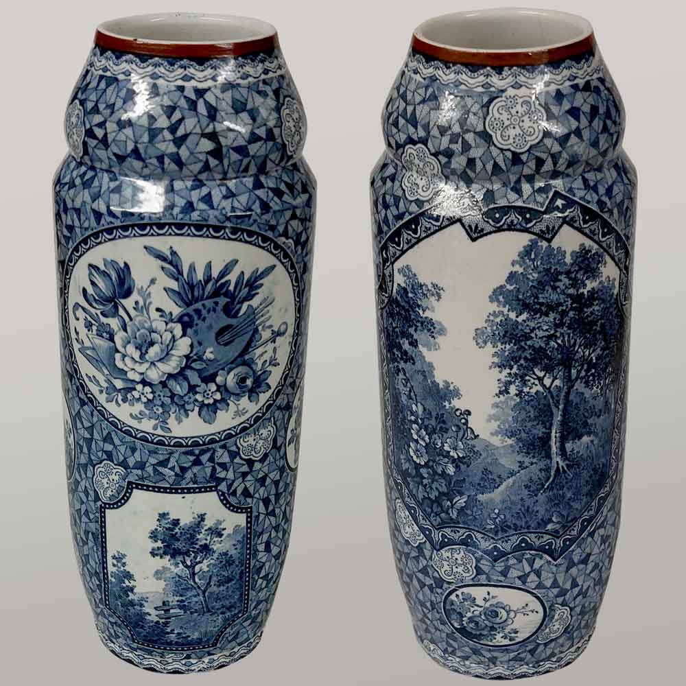 Par de jarrones de porcelana Franz Anton Mehlem, años 50, decoración de Tokio.