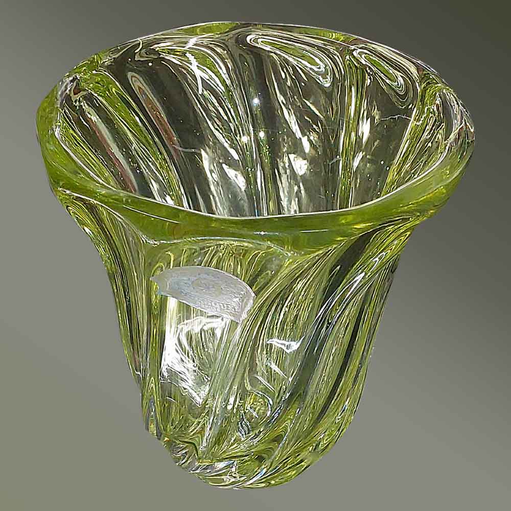 Val Saint Lambert green crystal vase vintage th. 1957
