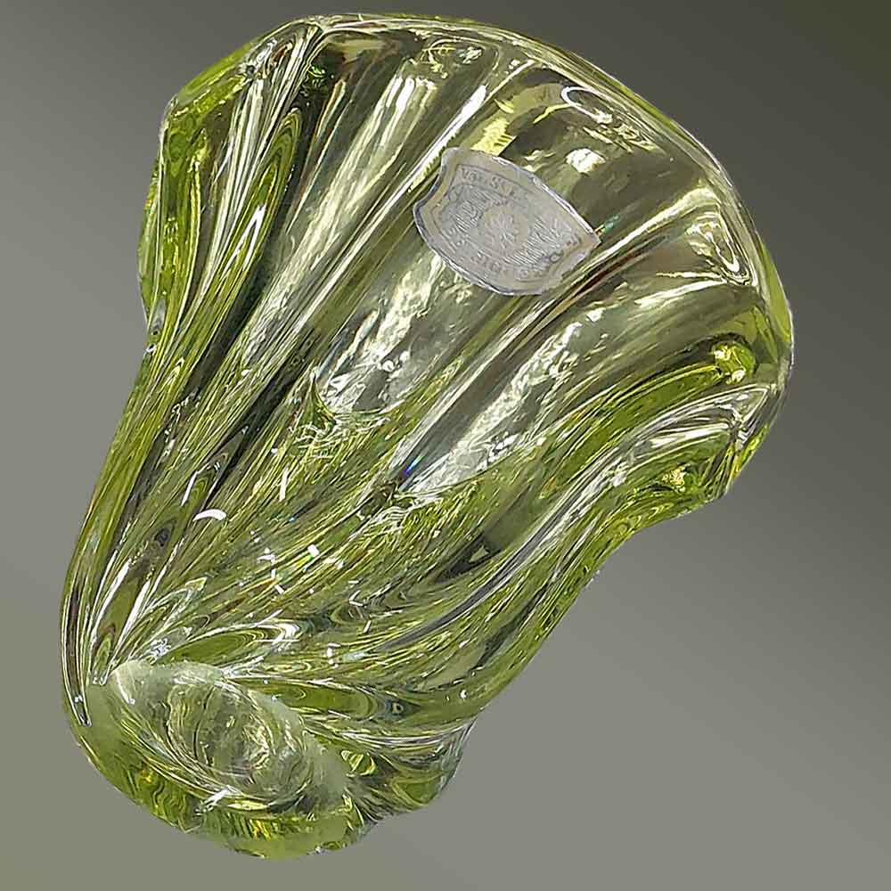 Vaso in cristallo verde della Val Saint Lambert vintage th. 1957