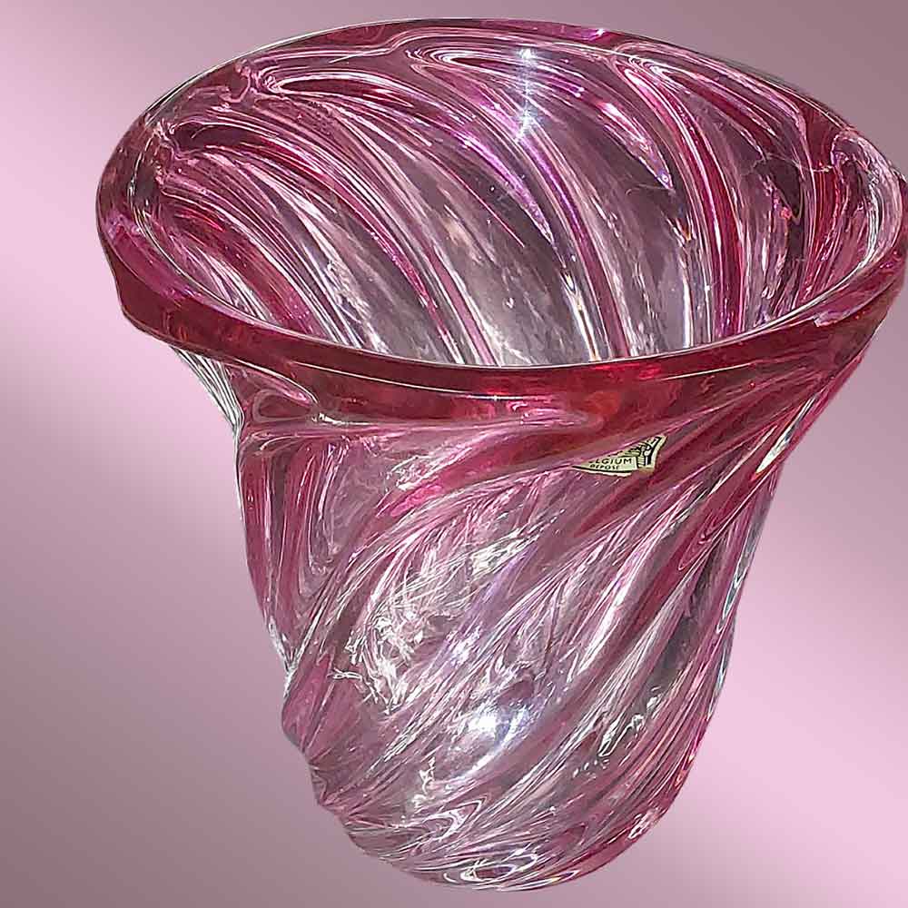 Vaso in cristallo rosa della Val Saint Lambert vintage th. 1957