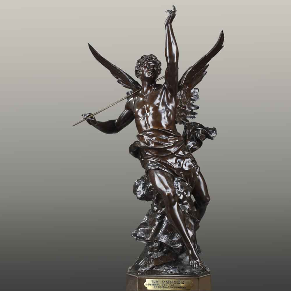 Gran Escultura Alegórica en Bronce del siglo XIX "Pensamiento que alza el vuelo y lleva la luz" E. Picault
