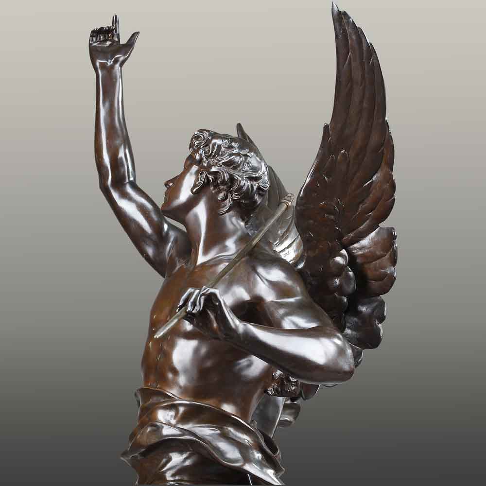 Grande scultura allegorica in bronzo XIX secolo "Il pensiero prende il volo e porta la luce" firmata E. Picault