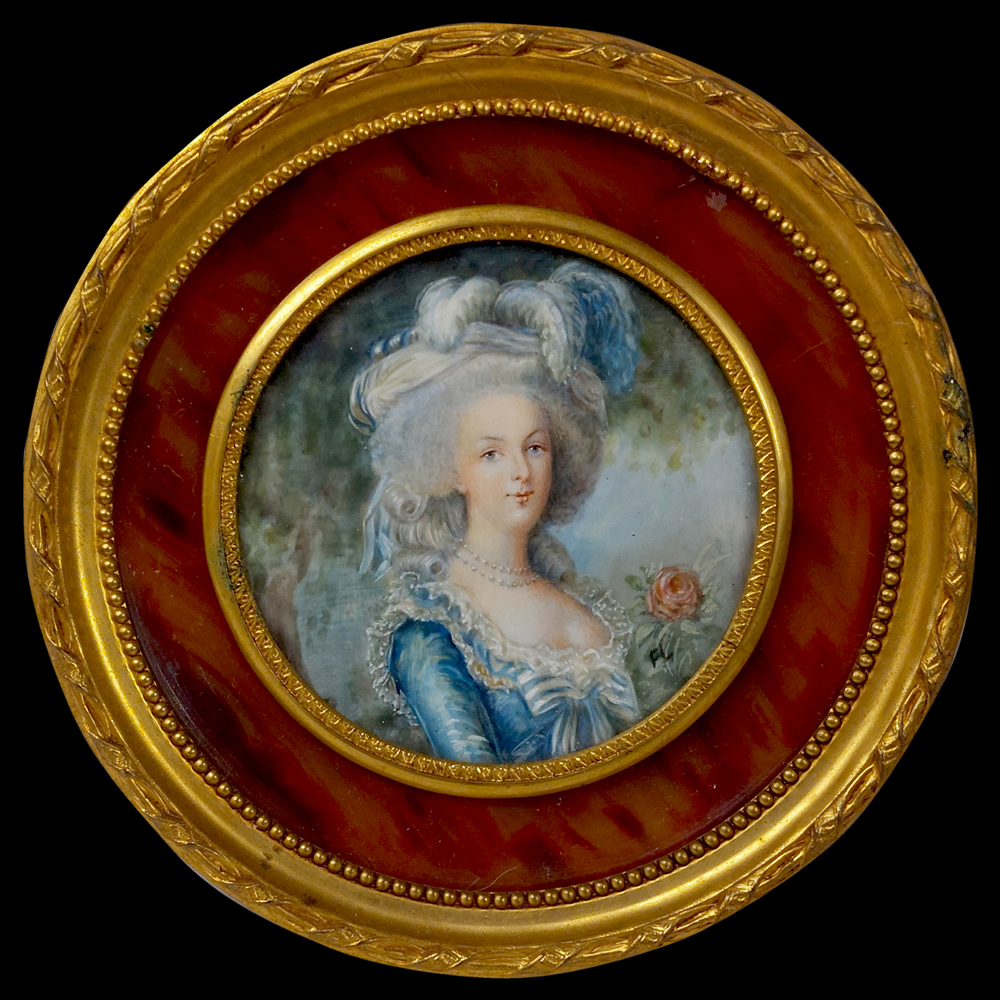 Two miniature portraits of Louis XVI and Queen Marie Antoinette, signed FL, 19th century