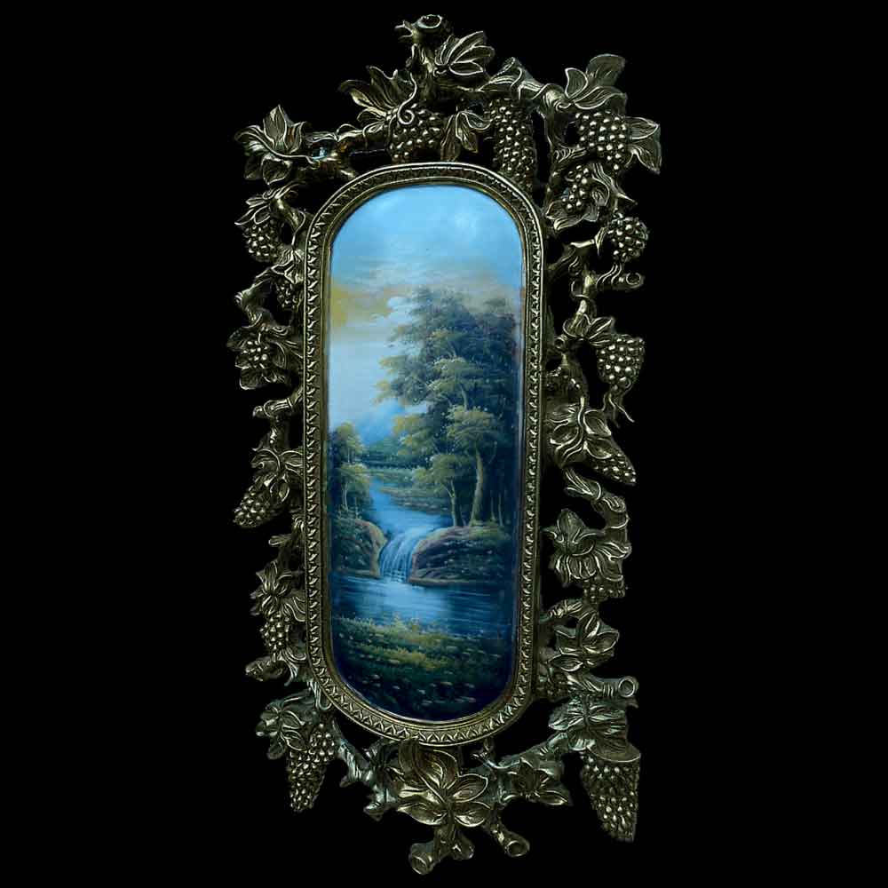 Oil painting on panel bulging lake landscape 19th century