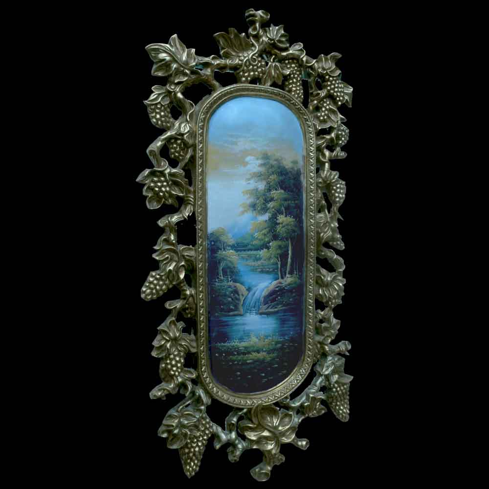 Tableau huile sur panneau bombé paysage lacustre 19ème siècle