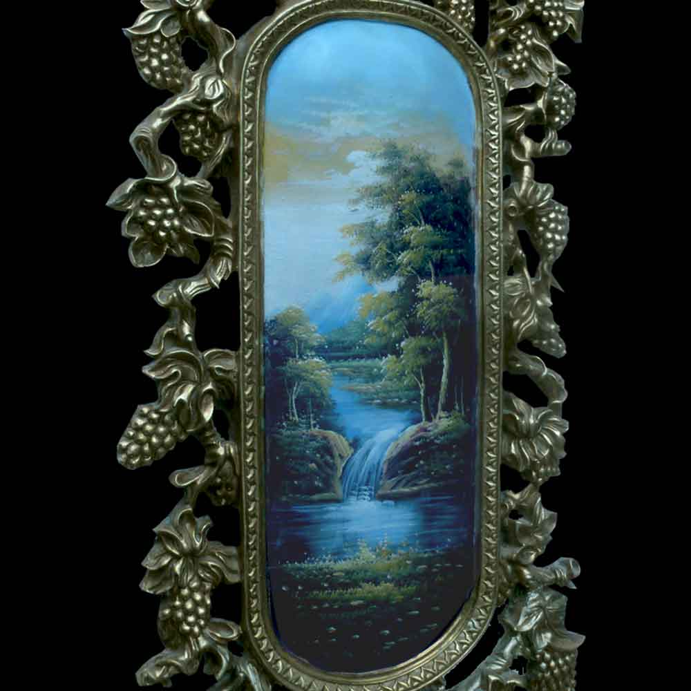 Oil painting on panel bulging lake landscape 19th century
