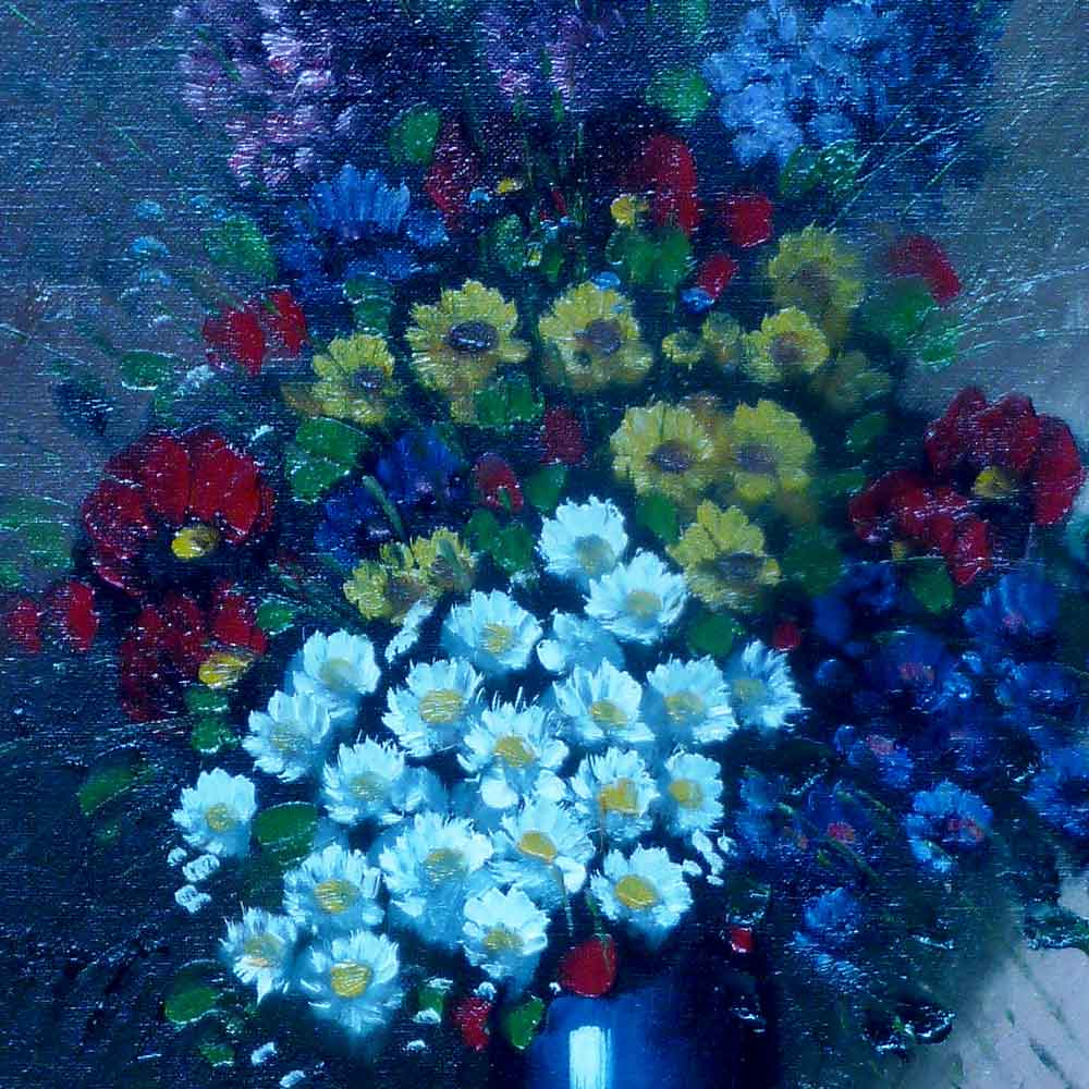 Tableau huile sur toile nature morte au bouquet de fleurs signé