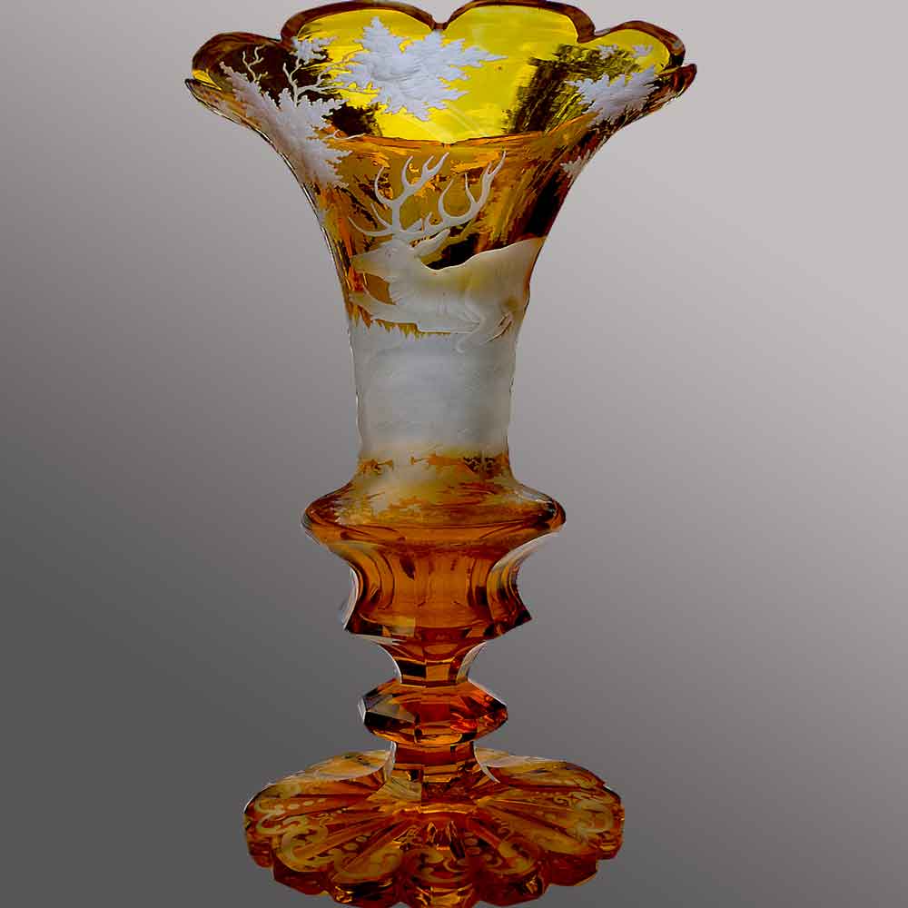 Bohemian crystal, 19th century crystal cone vase
