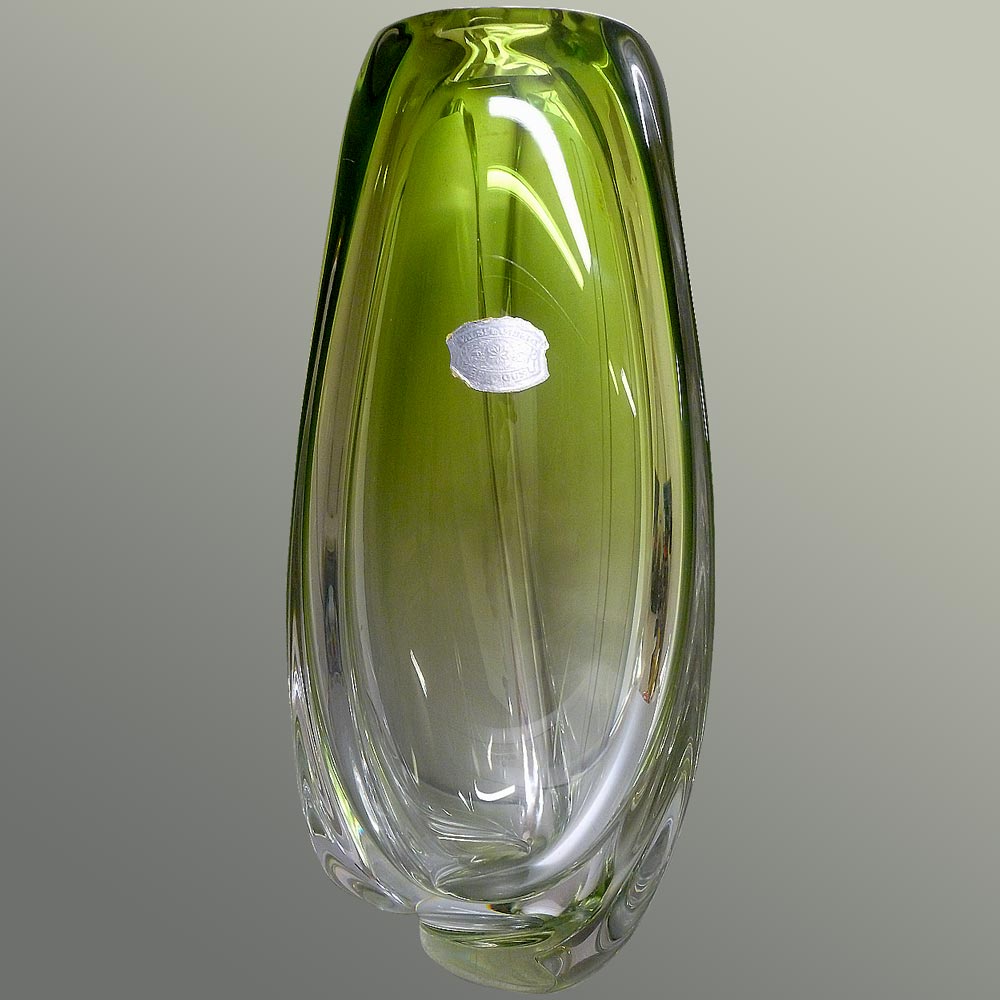 Vaso cinese vintage in cristallo verde di Val Saint Lambert-René Delvenne