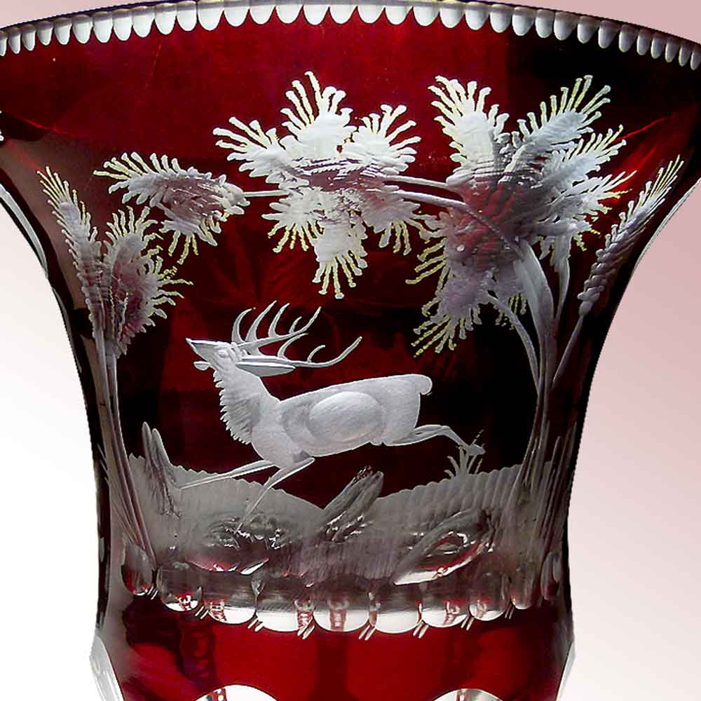 Bohemian crystal vase engraved 1880 th
