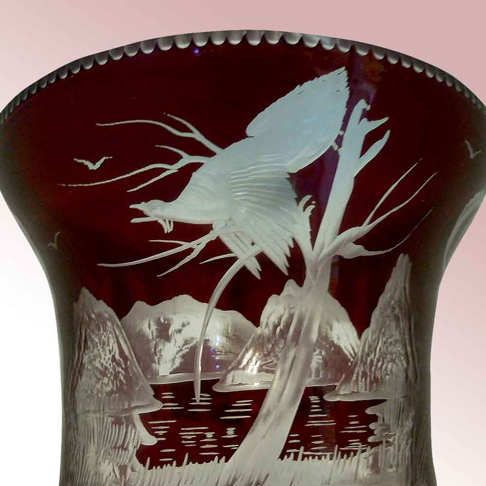 Bohemian crystal vase engraved 1880 th