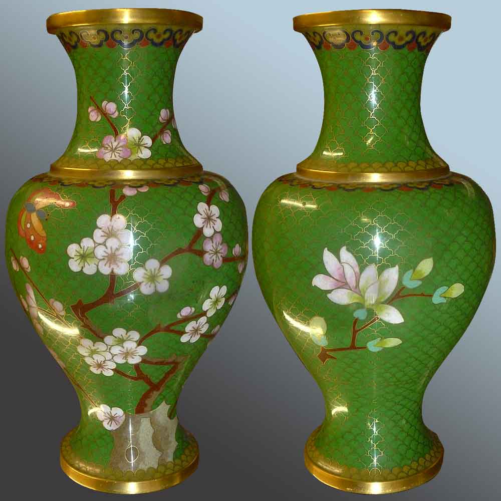 Pair of cloisonné vases in bronze