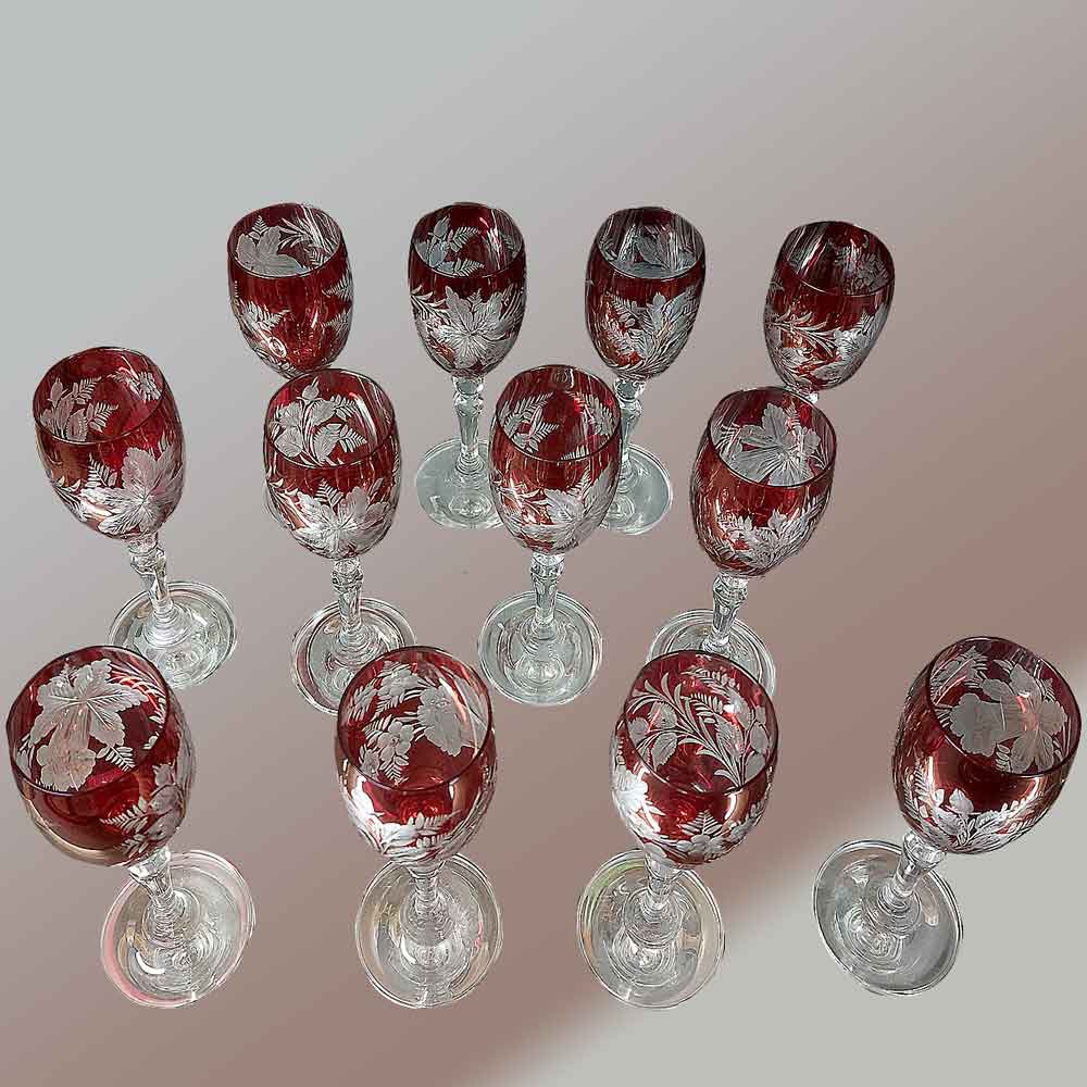 Verres à liqueur en cristal de Bohème gravé XIXème siècle